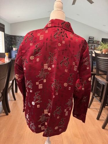 Chico's Design Red Gold Asian Floral Design Rayon Silk Shirt Jacket Top 3 XLG - 第 5/12 張圖片