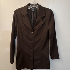 Chocolate Brown Button Down Blazer/Jacket Lined Women s Sz M Business Casual