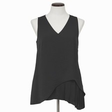 H by Halston Black Sleeveless V-Neck Top Pleated Asymmetrical Hem Blouse Size 12