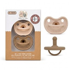 Round Silicone Pacifiers Set of 2 100 Food-Grade, One-Piece Hazel/Beige
