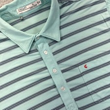 CRIQUET Polo Shirt Mens XL Aqua Blue Navy Striped Short Sleeve Golf Casual