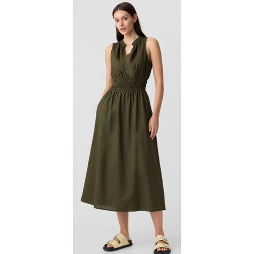 Vestido midi de lino verde oliva Gap para mujer talla L Lagenlook mínimo costero - Imagen 3 de 9