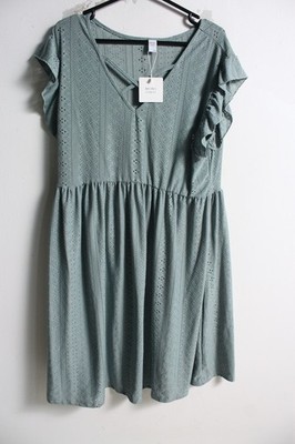 Brown Coco Damen Broderie Hängerchen Kleid - Grün - Größe 2XL XXL NEU (j24)