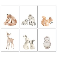 Lambs Ivy Watercolor Woodland Animals 6-Piece Unframed Nursery Wall Art Decor