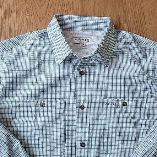 Orvis Shirt Mens Medium Blue Tech Long Sleeve Work Performance Stretch Plaid - Picture 3 of 14