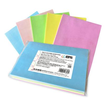 Mehrfarbiges Oblatenpapier 0,3 mm (100 Blatt) blau, grün, pink, gelb, orange