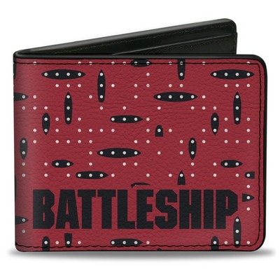 Bi-Fold Wallet BATTLESHIP Grid with Ships and Text Red/Black/White (US IMPORT)