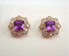 Amethyst Halo Stud Earrings 2.00Ct Cushion Cut 14K Yellow Gold Plated