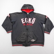 Ecko Unltd Hoodie Mens 2XL Black Red Full Zip Sweatshirt Hybrid Embroidered Y2K