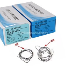 12Pcs/Box Dental Surgical 3/0 4/0 Suture Silk Braided Non Absorbable Suture 75cm