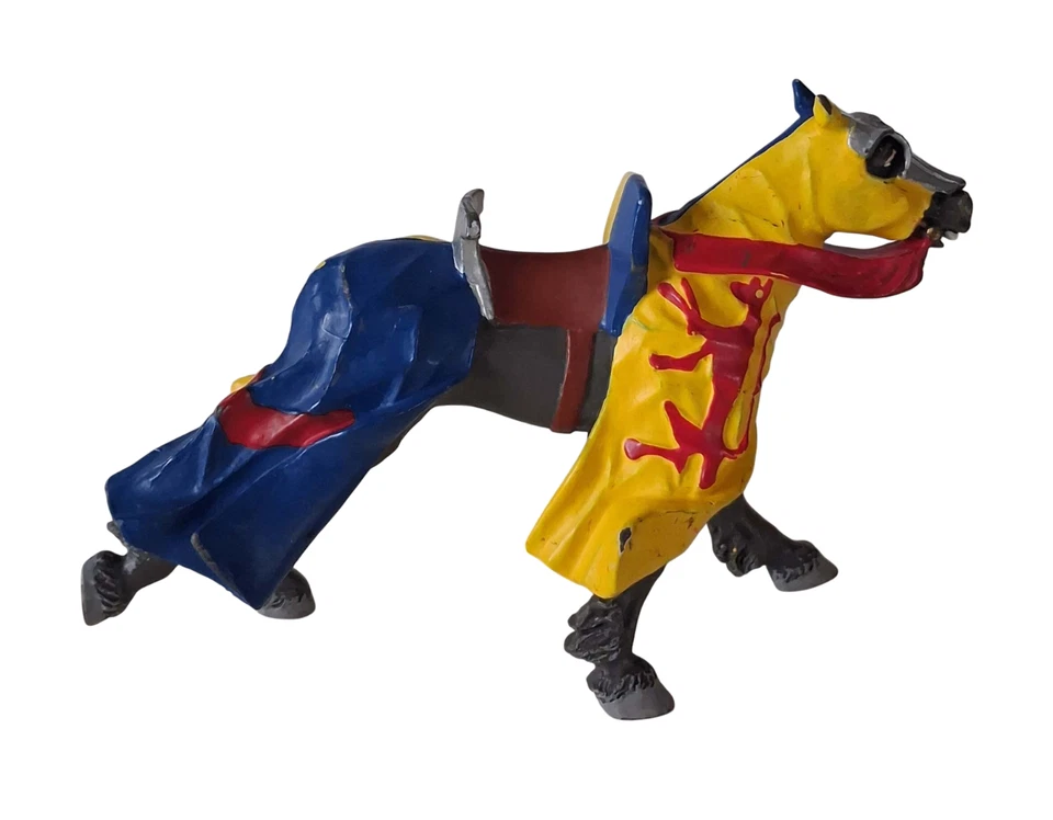 Figurine Cheval en armure jaune et bleu, lion rouge PLASTOY 62026 Médiéval - Photo 3/4