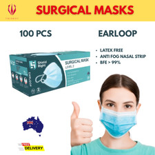 100pcs AU Stock Blue Medical Surgical FaceMask Latex Free 3 Ply BFE 98% Earloops