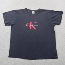 Vintage 90s Calvin Klein Jeans T Shirt Mens Large Blue Red Logo Made in USA