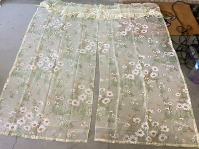 Vintage Shower Curtain 1960 s-70s Floral 3 Piece Ruffles Sheer Clean