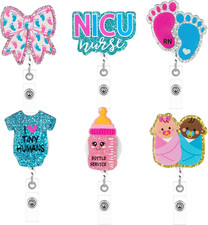Nurse NICU Badge Reel - National Nurses Day 6Pcs Funny Retractable Glitter Acryl