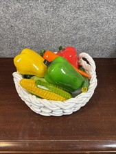Vintage Lot of 9 Piece Murano Style Hand Blown Glass Vegetables Glass Basket