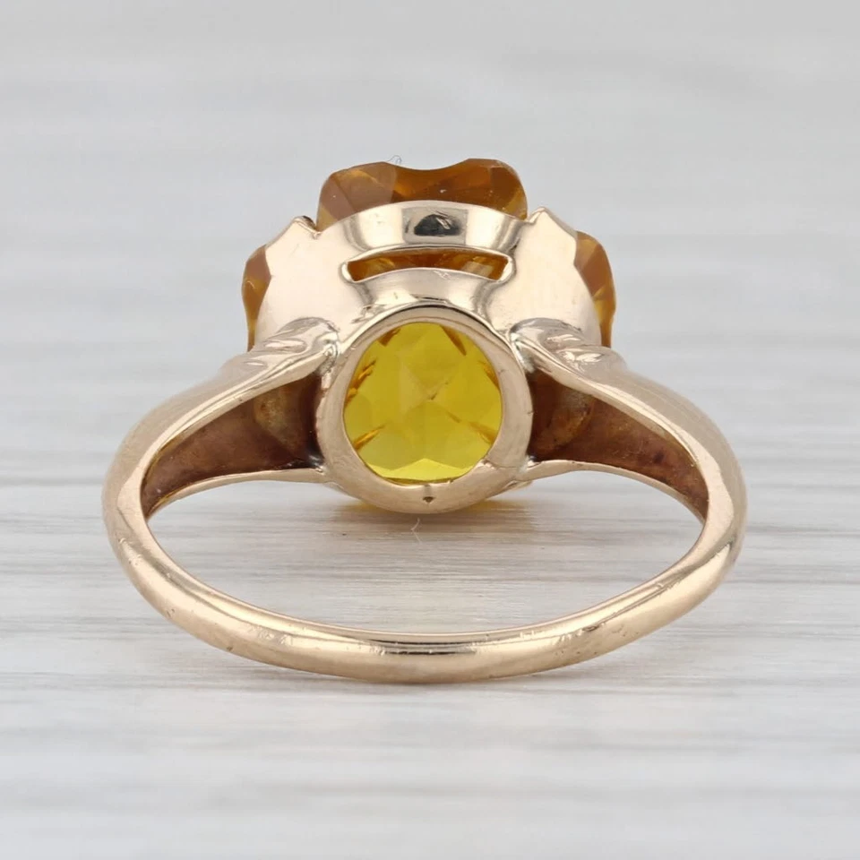Lab Created Yellow Sapphire Shamrock Clover Flower Ring 10k Yellow Gold Size 5 - image 4 of 4
