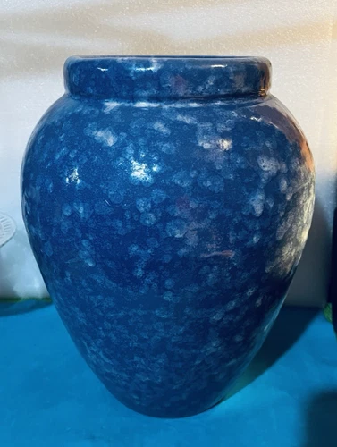 MCCOY or ROBINSON RANSBOTTOM blue mottled Glaze Vase Oil Jar 12 Inch unmarked