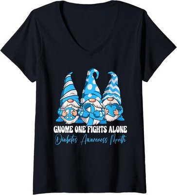 Gnome One Fights Alone Diabetes Awareness Ladies' V-Neck Tshirt