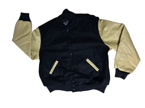 Holloway Awards Varsity Jacket Wool & Faux Leather Dark Navy Camel/Tan XL NWT - product listing photo