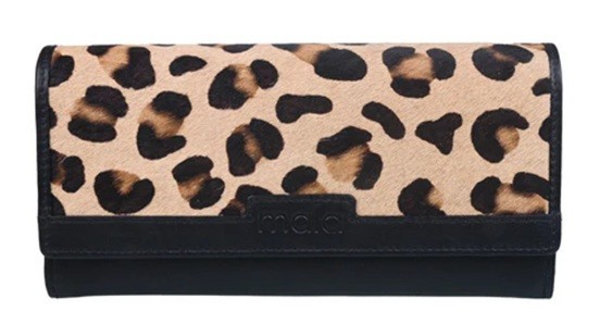 Mala Leather Matrah Leopard Matinee Large Purse RFID Protection Dust Bag Black