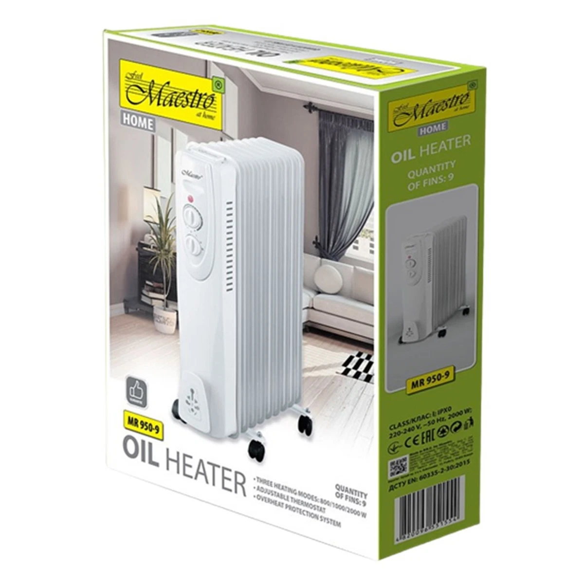 Calefacción eléctrica radiador de aceite 2000W 9 elementos 3 niveles de calor