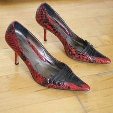 vintage y2k amalfi red snakeskin reptile genuine leather heels shoes 37 italy