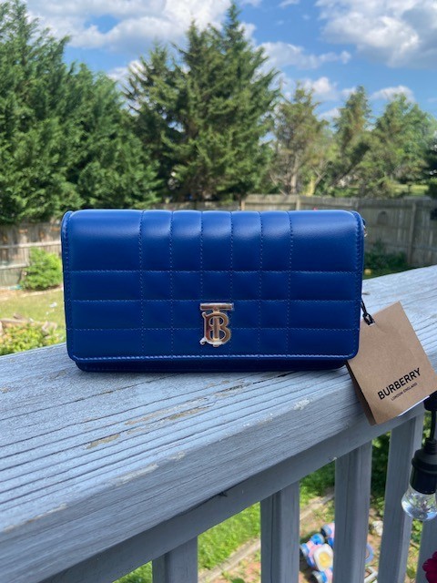 Burberry Small Lola Quilted Navy Leather Crossbody Bag, Brand New