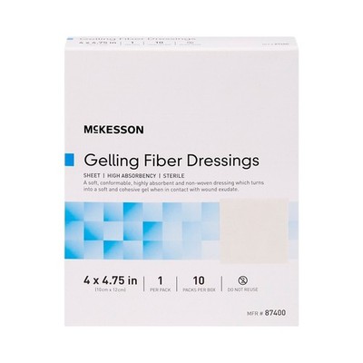 McKesson Gelling Fiber Wound Dressing White 4 x 4.75'' Sterile 10 Ct