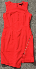 Banana Republic Womens 4 Dress Red Sheath Stretch Lined Zip Front Sleeveless
