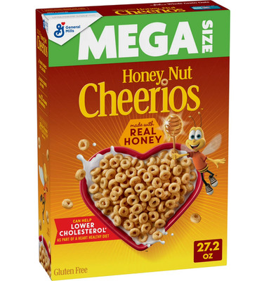 Honey Nut Cheerios, Heart Healthy Gluten Free Breakfast Cereal, Mega Size, 27.2