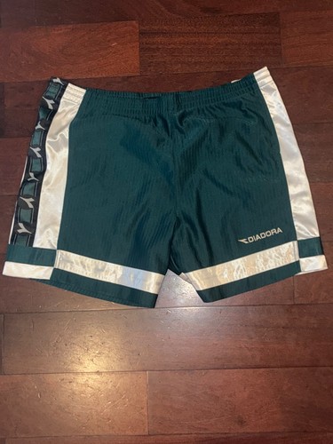 Diadora, vintage diadora shorts xl, green silver black, mens