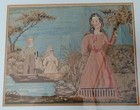 American 19th Century Needlepoint FOLK ART PICTORIAL SCENE framed under glass — photo 1