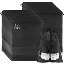 12 Pack Large Shoe Bags for Packing with Clear Window, Dustproof Drawstring Trav
