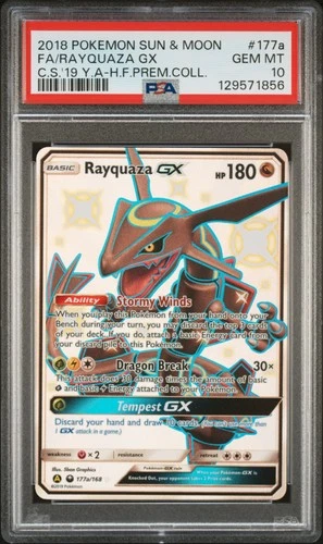 2018 POKEMON SUN & MOON CELESTIAL STORM #177A FULL ART/RAYQUAZA GX PSA 10