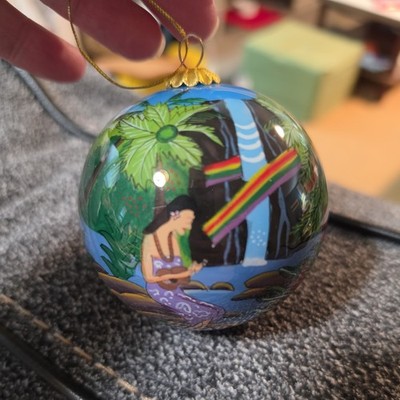 Maui Hawaii Hand-Painted Sunset Palm Tree Hanging Ball Christmas Ornament 3''