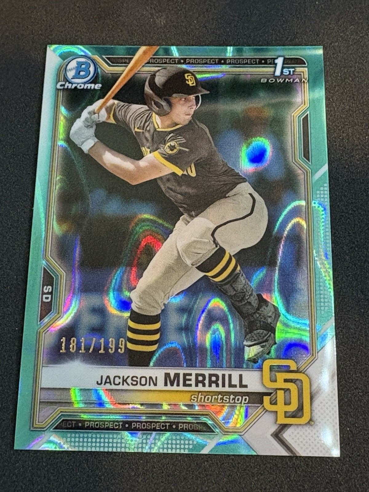 2021 Bowman Chrome Jackson Merrill 1st Aqua Lava /199 BDC-119 Prospect