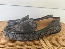 Vtg COACH Odette Loafers Leather Fabric A01921 Slip On Flats Logo Women Sz 9.5 B