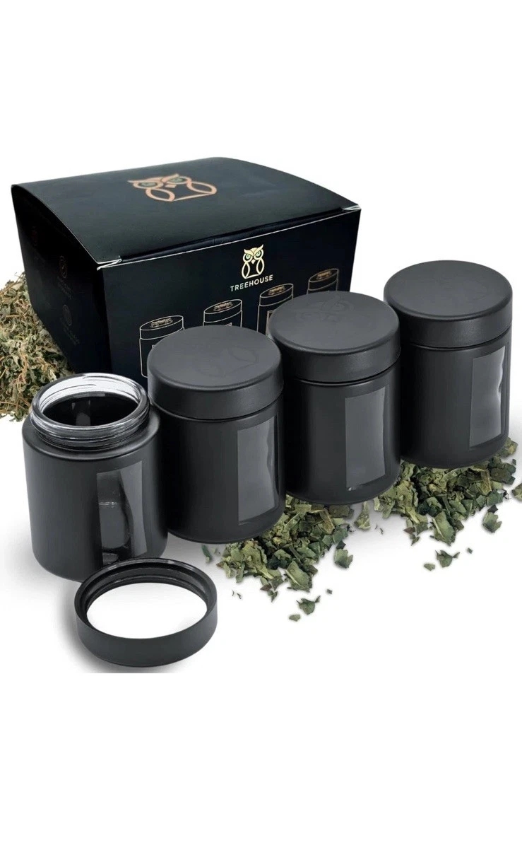 Tree House 4 Stash Jars Viewing Smell Proof Containers 4 Oz Herbs Spices Coffee
