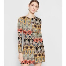 Alice + Olivia Delora Patchwork Flare Jersey Mini Dress in Multicolor Print 8