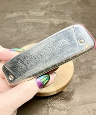M. Hohner Golden Melody 10 Hole Harmonica Germany Screws Key C Red Slvr Retro