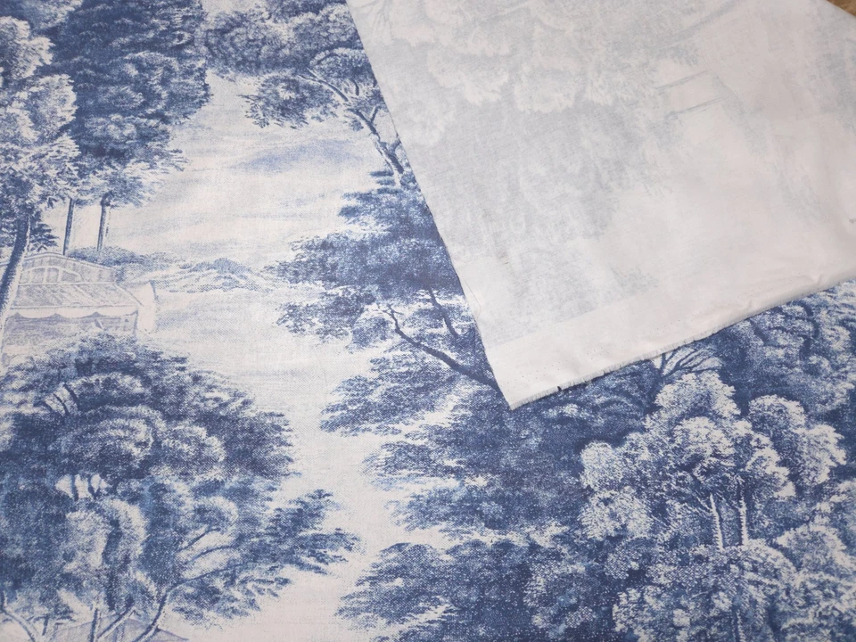 P Kaufmann YORKSHIRE DALE COBALT Blue White Toile Designer Drapery Uph Fabric - Image 2 of 4