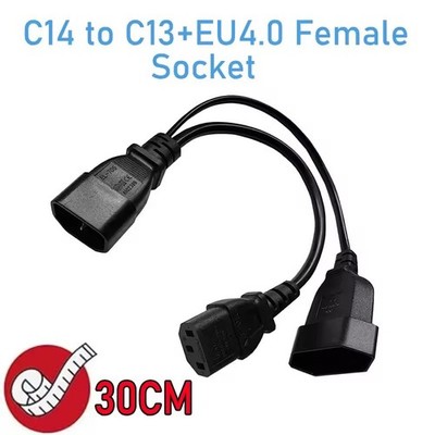 Y Splitter AC Power Cord 3-prong IEC320 C14 to C13+European CEE7/16 2Pin Female