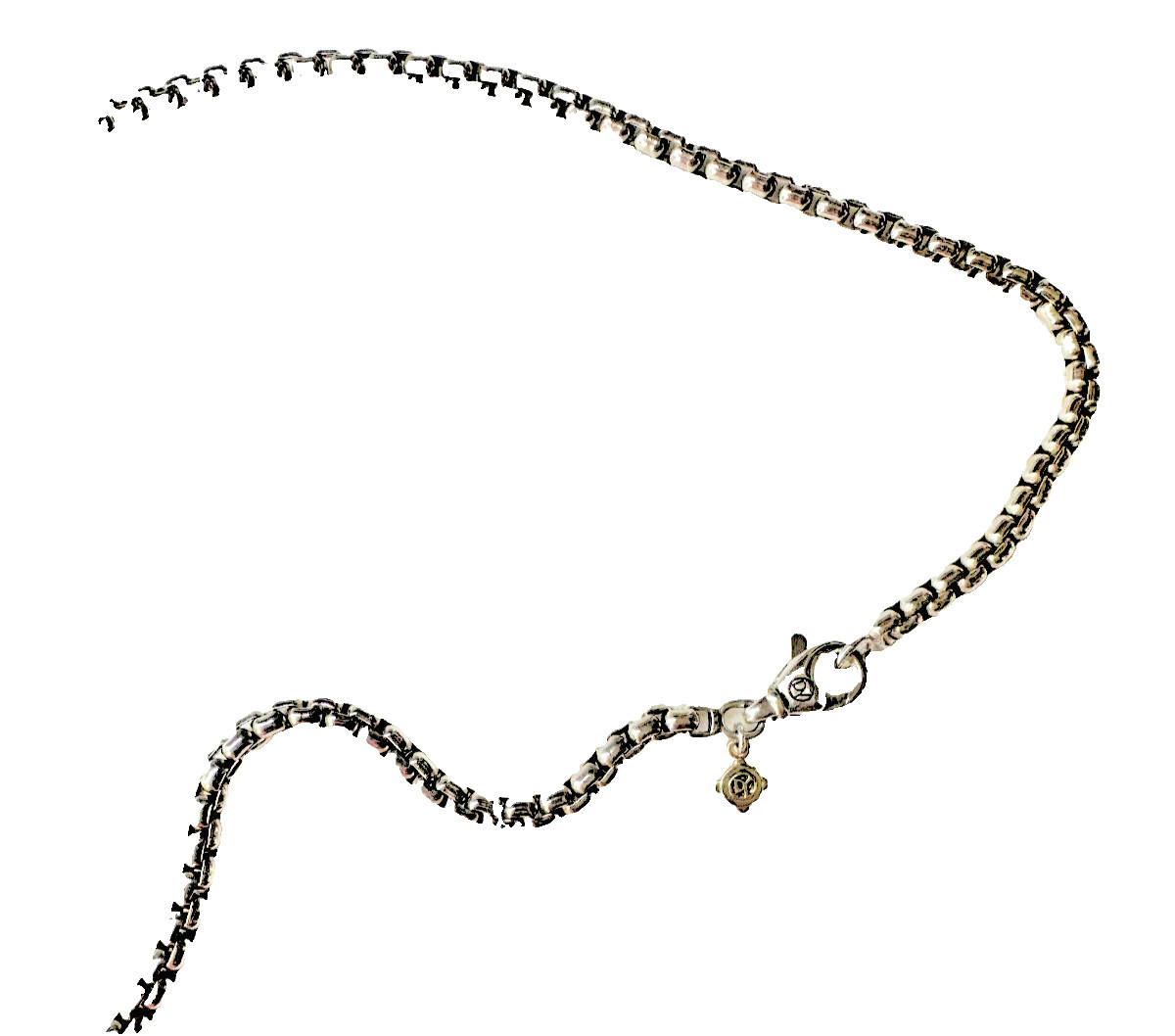 LOVELY DAVID YURMAN STERLING SILVER BOX CHAIN WITH GOLD TAG 21.25" 4MM