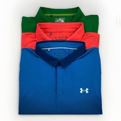 Lot of 3 Under Armour Iso Chill Performance Polo Shirts Men s 2XL Loose Fit