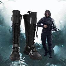 Captain America Winter Soldier Cosplay Shoes Black Long Boots Costume Shoes 