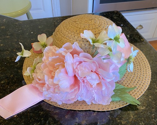 Victorian Women Straw Bonnet Floral Hat Wide Brim Wedding Tea Party Hat-Easter - Picture 3 of 9