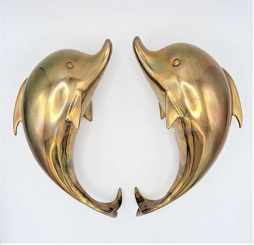 Superb Dolbi Cashier Solid Brass Modernist Dolphin Porpoise Bookends C. 1986 - Picture 6 of 8