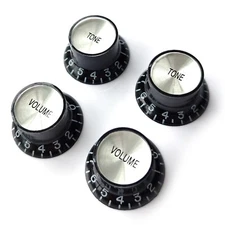 Left Handed Top Hat Bell Reflector Knobs – Volume Tone Guitar - Black Silver