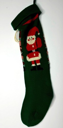 Vintage Knitted Christmas Stocking with Santa Design